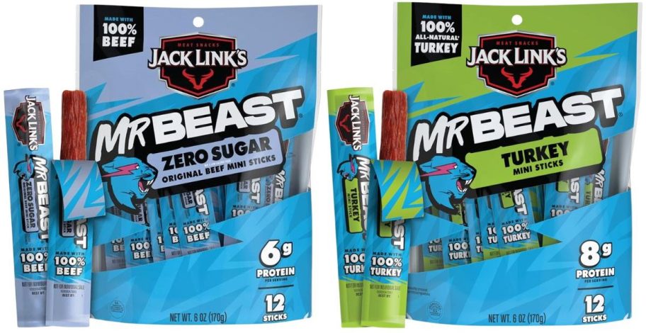 two Jack Link's x MrBeast Mini Beef Stick 12-Count Bags