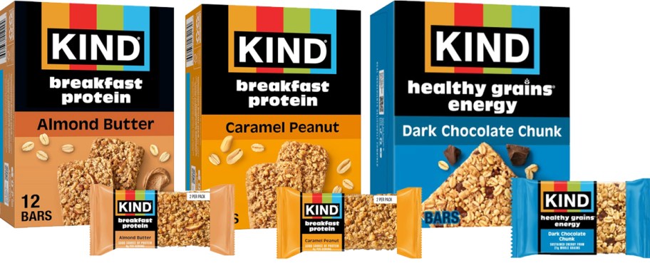 3 boxes of KIND bars in a row