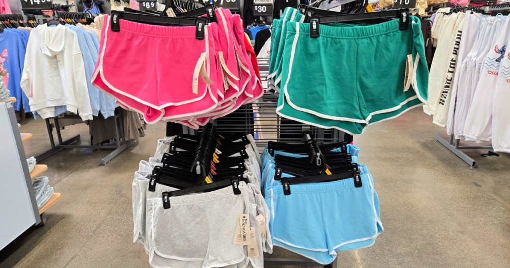 Knit shorts hanging inside Walmart store