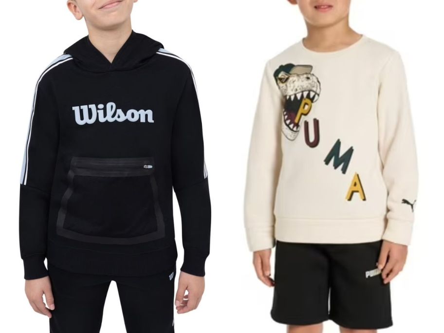 Stock images of two kids wearing shirts from Sam's club