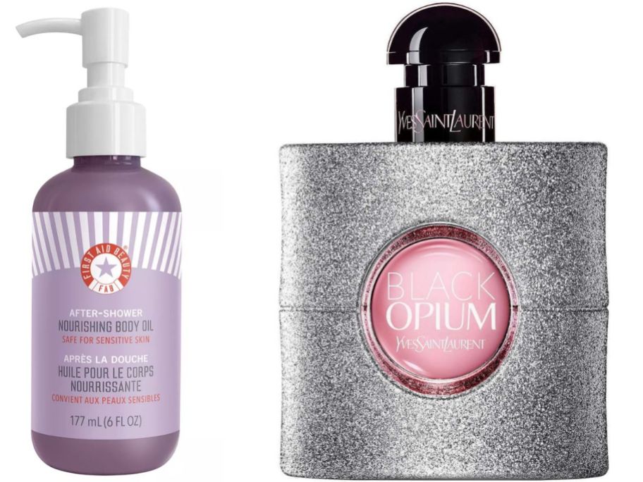 First Aid beauty Body Oil and Black Opium Perfume