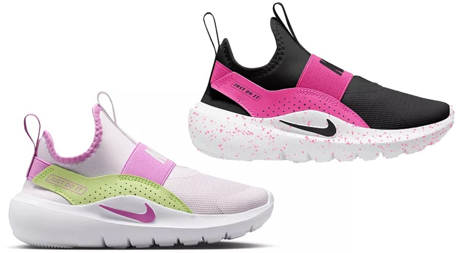 two kids nike slip-on shoes