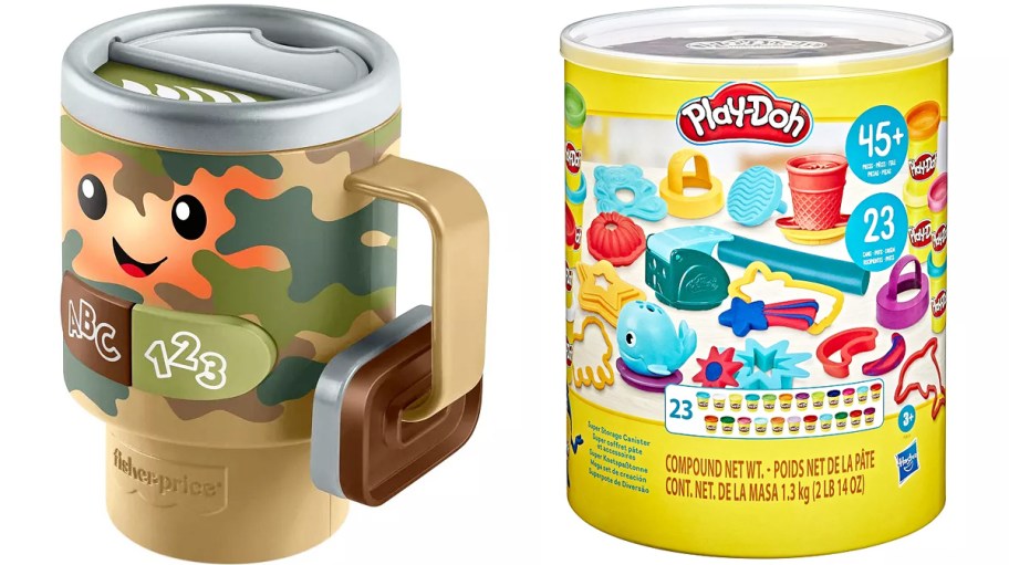 fisher price coffee mug and play-doh canister