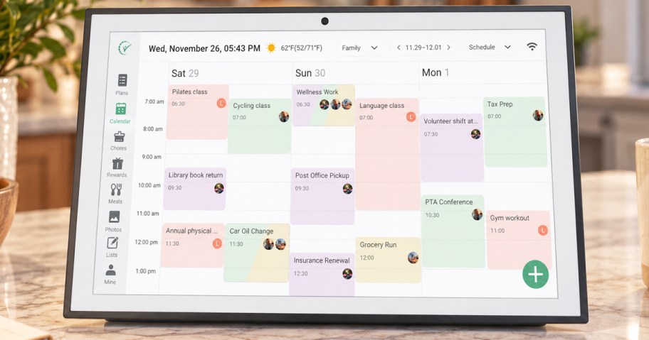 digital calendar showing family's schedules on screen