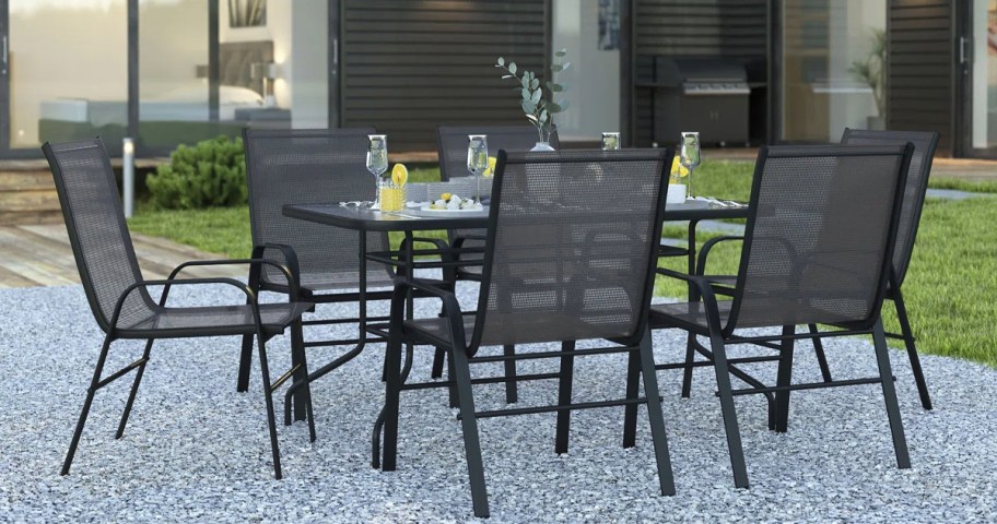 black outdoor patio table and chairs set