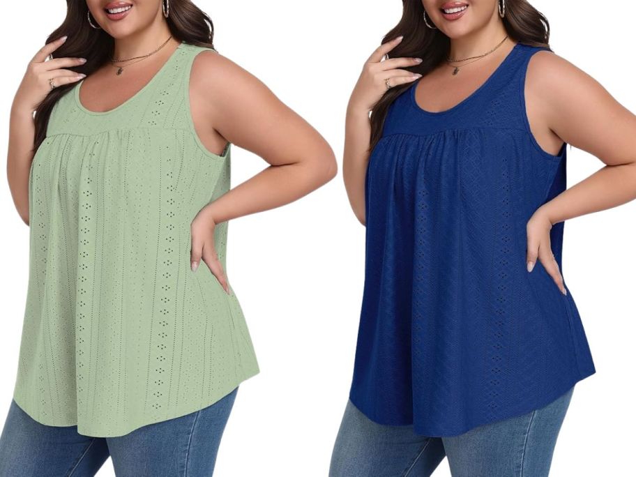 two women wearing tank tops