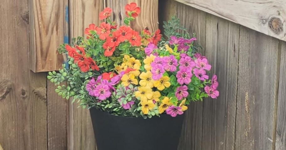artificial flowers in a planter
