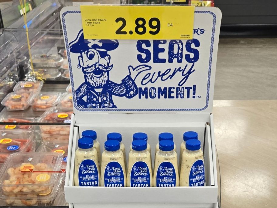 Long John Silver's Tartar Sauce bottle display in store