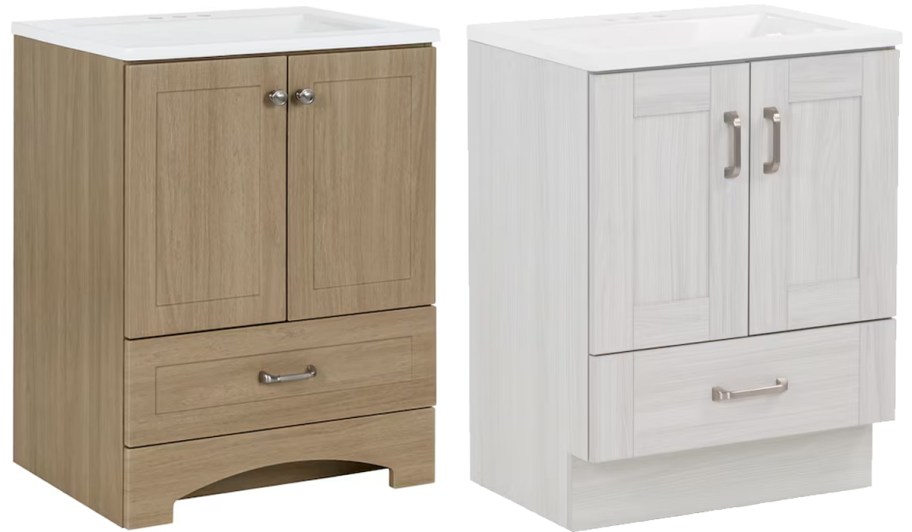 brown and light grey vanities