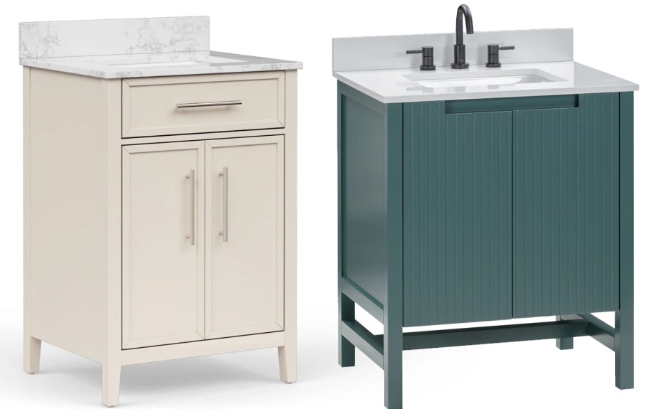 white and green bathroom vanities 