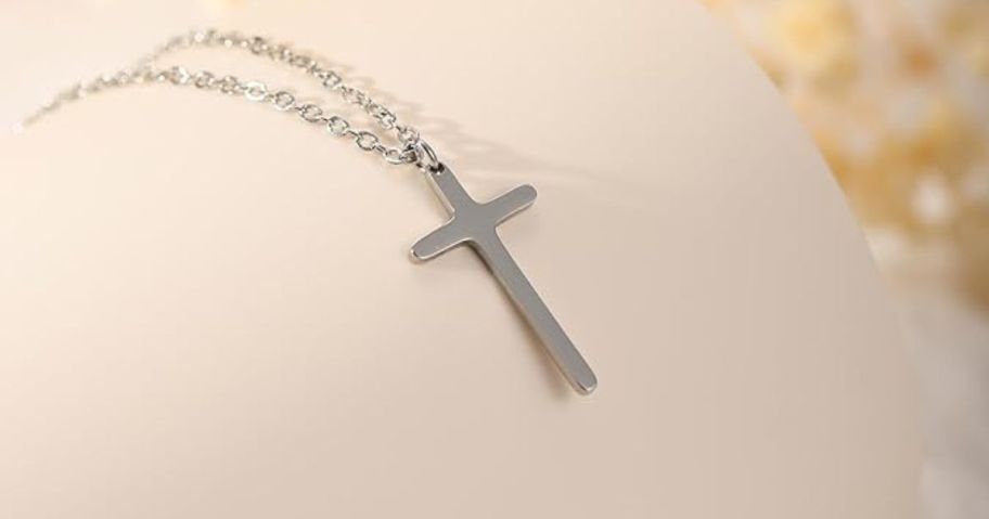 MONOZO Gold-Plated Cross Necklace on display