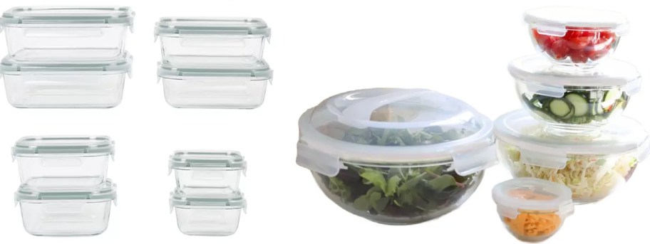 rectangular and round food storage container sets