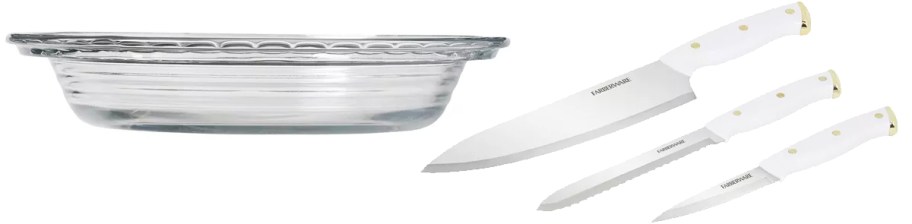 glass pie dish and kitchen knives set