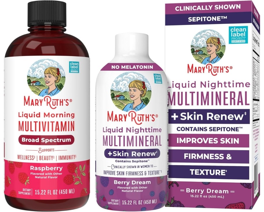 a bottle of mary ruth organics multivitamin mrong and multimineral nighttime