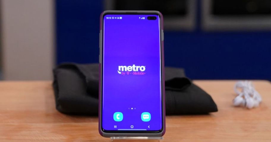 Cell phone marked with Metro by T-Mobile Service