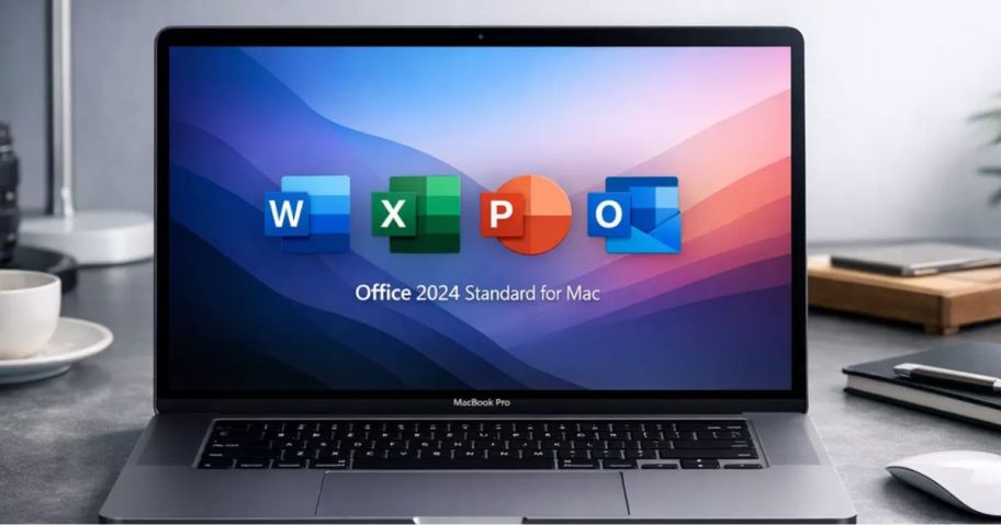 Microsoft Office 2024 Standard Lifetime for mac on desk
