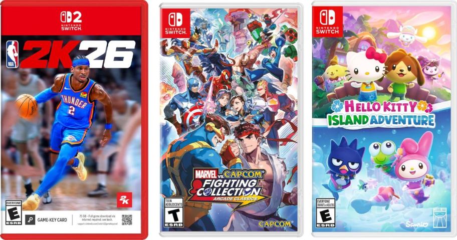 NBA 2K26, Marvel vs. Capcom Fighting Collection Arcade Classics, and Hello Kitty Island Adventure switch games