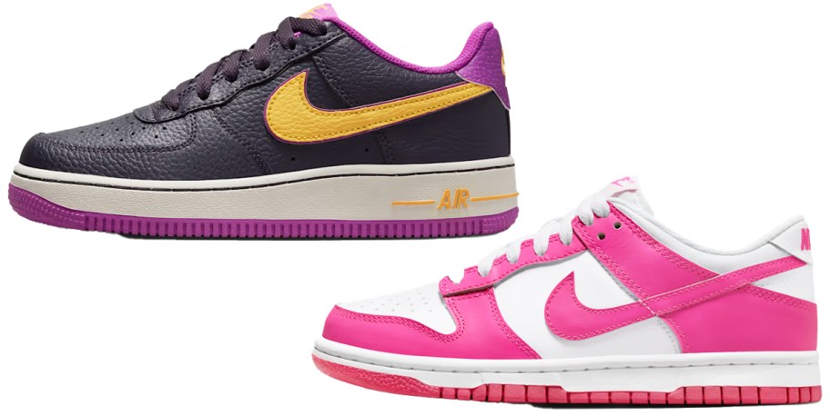black/purple and pink/white nike sneakers
