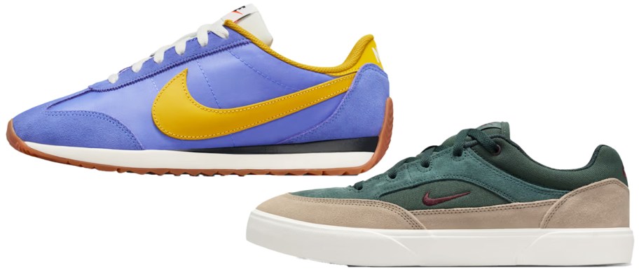 blue/yellow and green/tan nike sneakers
