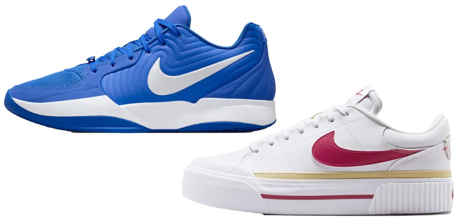 blue/white and white/pink nike shoes