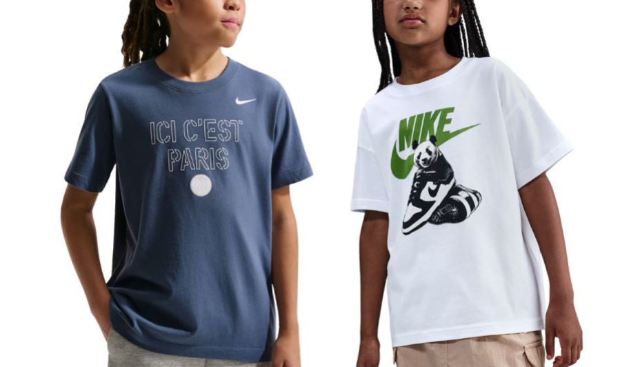 Child wearing soccer nike t-shirt and white panda t-shirt