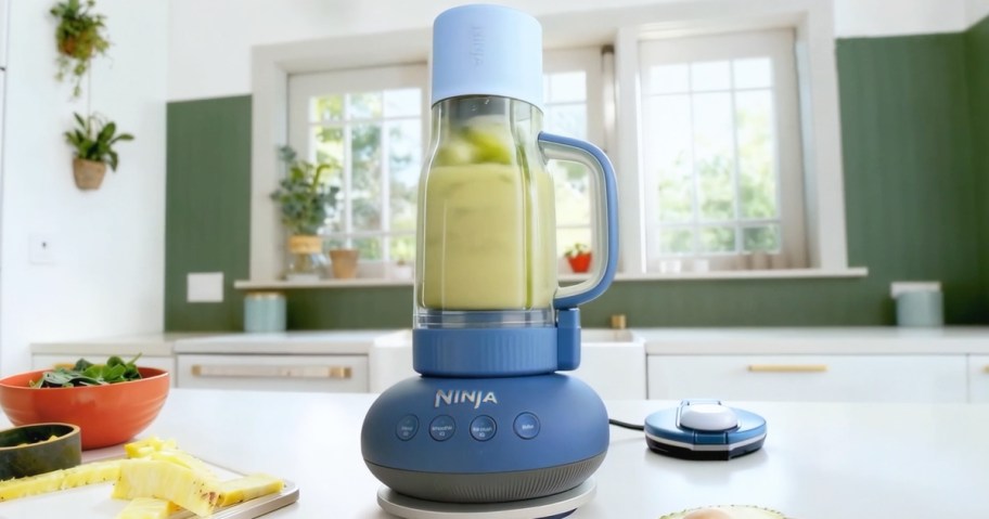 blue ninja personal blender on a counter
