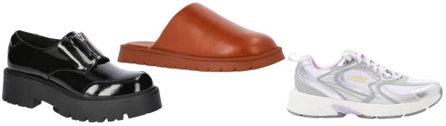 No Boundaries Women's Zip Lug Loafers, Free Assembly Women's Faux Leather Mules, and Avia Women's 5000 Performance Sneakers