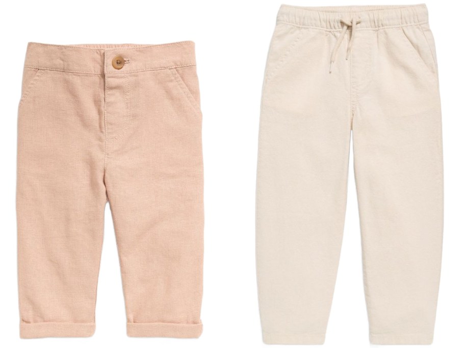 Stock images of two pairs of Old Navy Linen Blend Pants for babies and toddlers