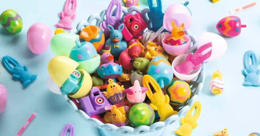 Bowl full of non-candy Easter basket, fillers