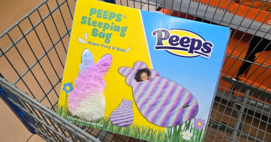 PEEPS sleeping bag box in a Walmart cart