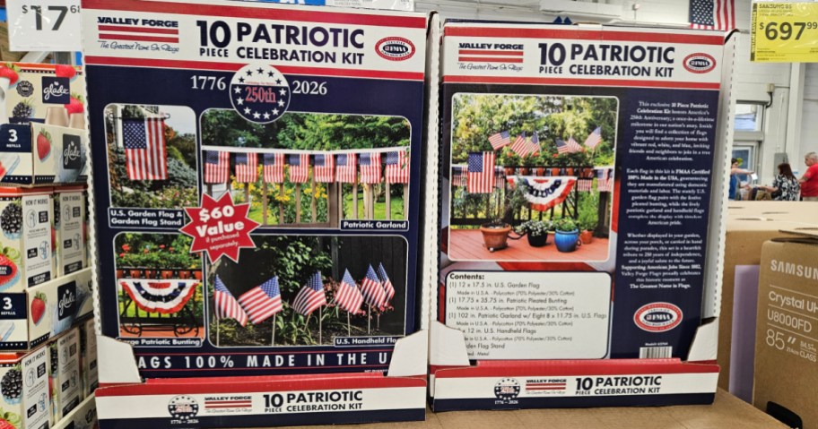 10 Piece Patriotic Celebration Kit, with American flags and decorations for celebrations.