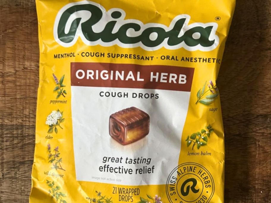 bag of Ricola cough drops on top of the table