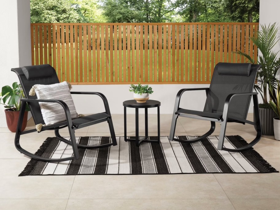 black outdoor rocker set