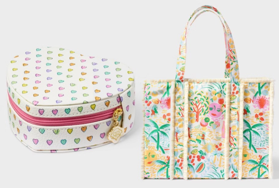Roller Rabbit x Target Disco Hearts Wave Heart Shaped Jewelry Box, Roller Rabbit x Target Vacation Fringe Canvas Tote Bag