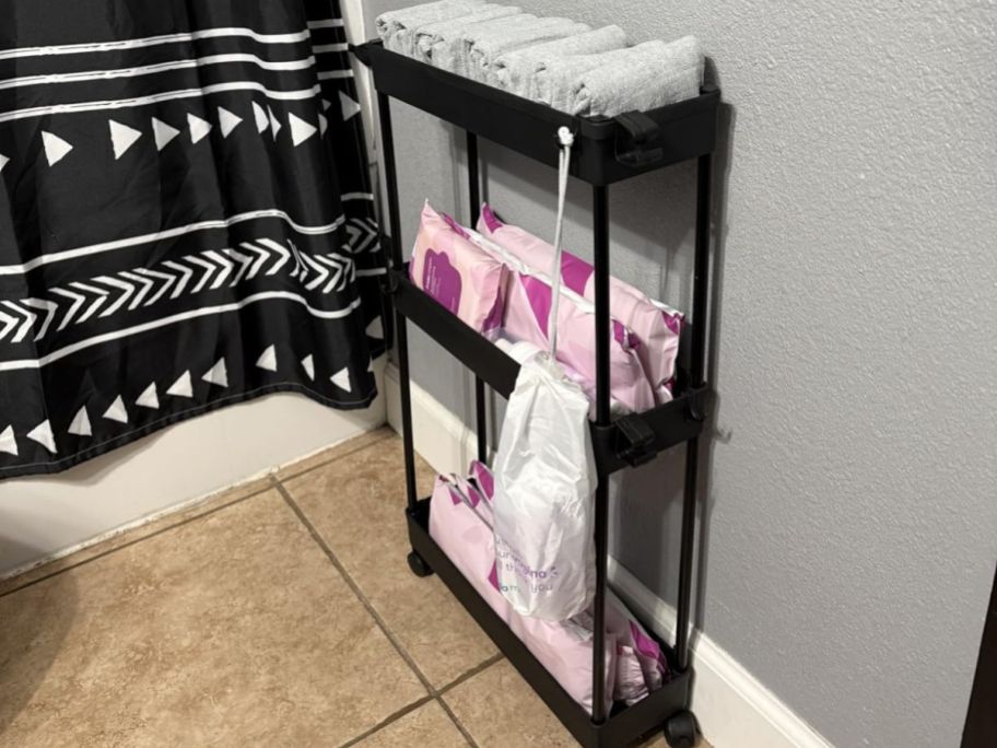 Slim Rolling Storage Cart with post-partum supplies