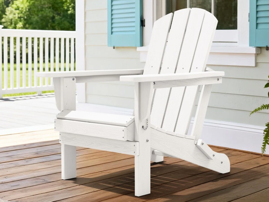 white adirondack chair on patio