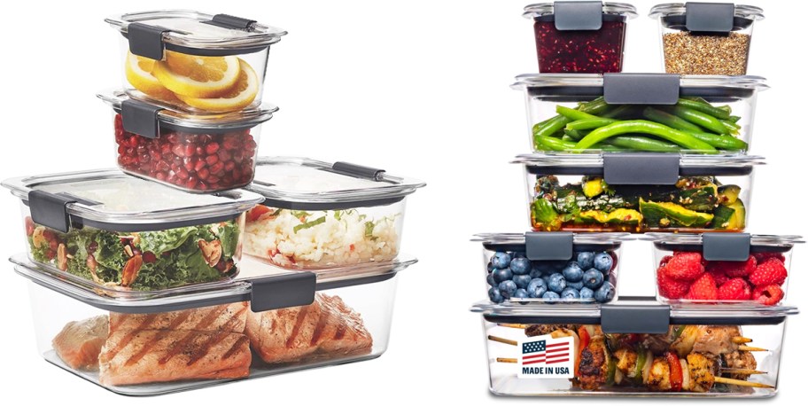 two stacks of Rubbermaid Brilliance containers