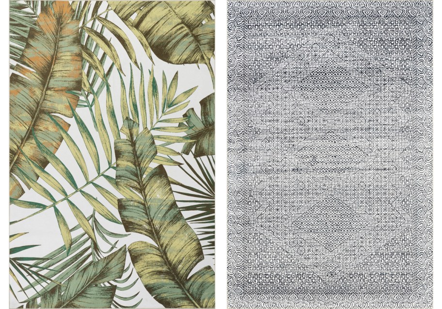 green leaf and grey mosaic print rugs