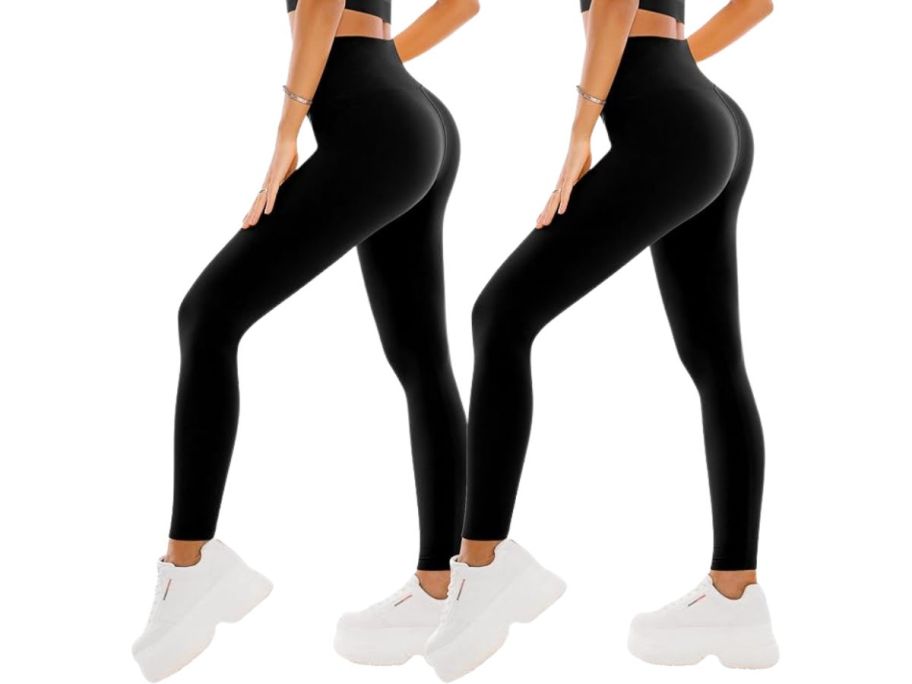 two women wearing leggings