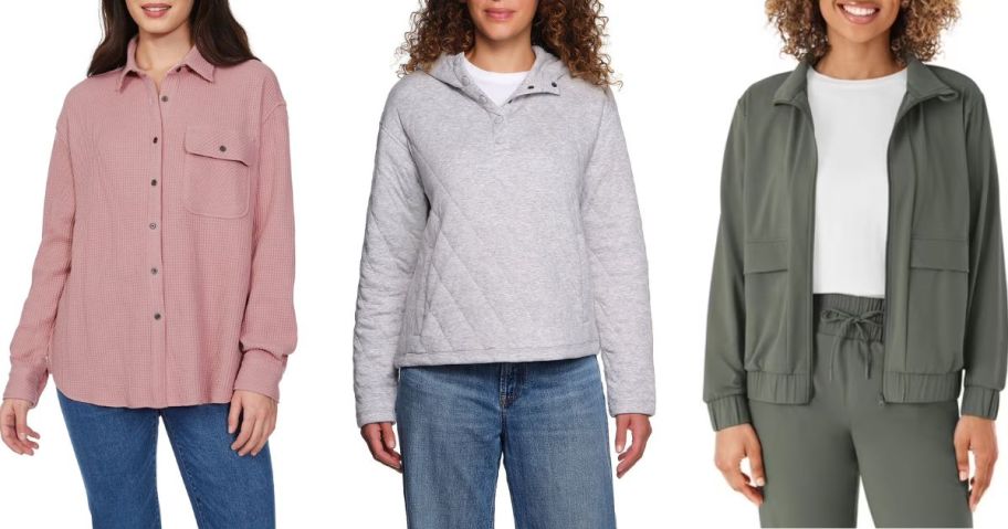 Stock images of 3 women's tops from Sam's Club