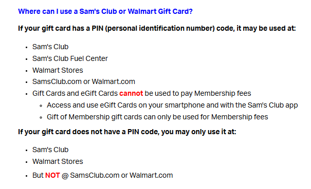 Sam's Club FAQ Page Screenshot