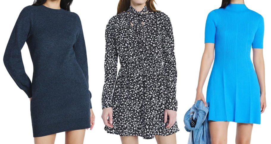 three women modeling dresses