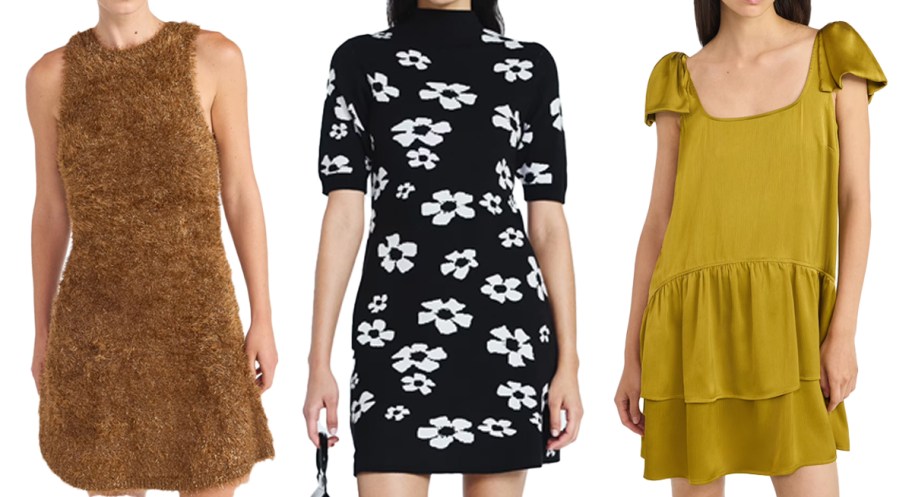 three women modeling dresses