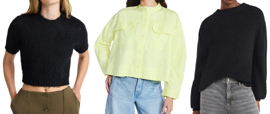 three women in black and yellow tops