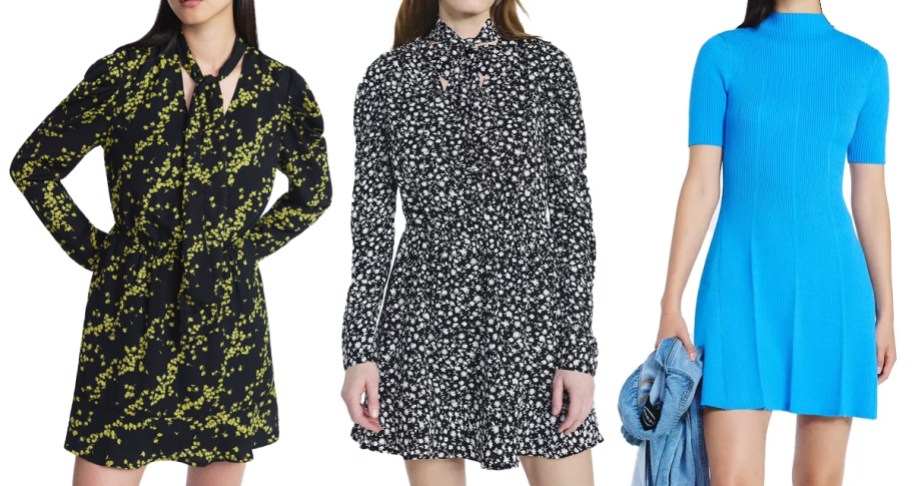 Scoop Women's Tie Neck Mini Dress w: Ruched Sleeves, Tie Neck Mini Dress, Mini Sweater Dress