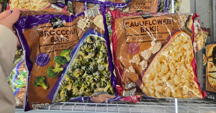 Season's Choice Broccoli or Cauliflower w/ Cheese Bake in freezer in store