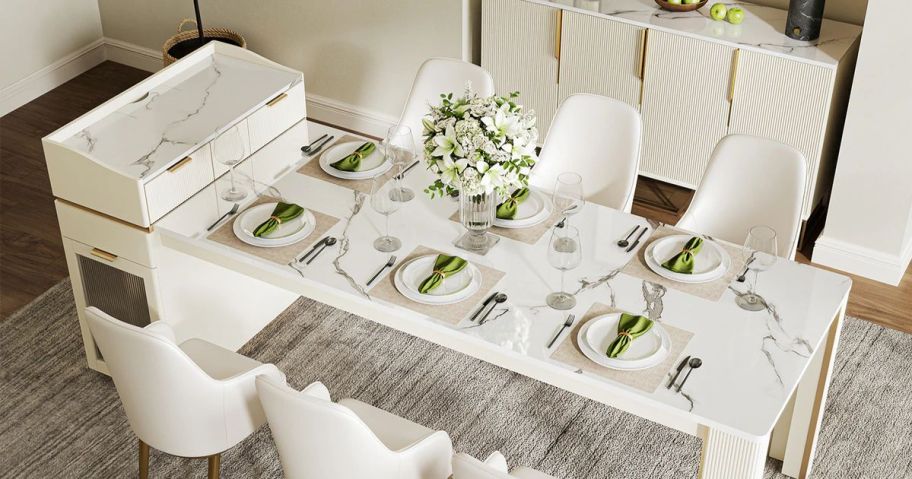 Selene Modern Square Extendable Fluted Dining Table w/ Light & Storage in dining room