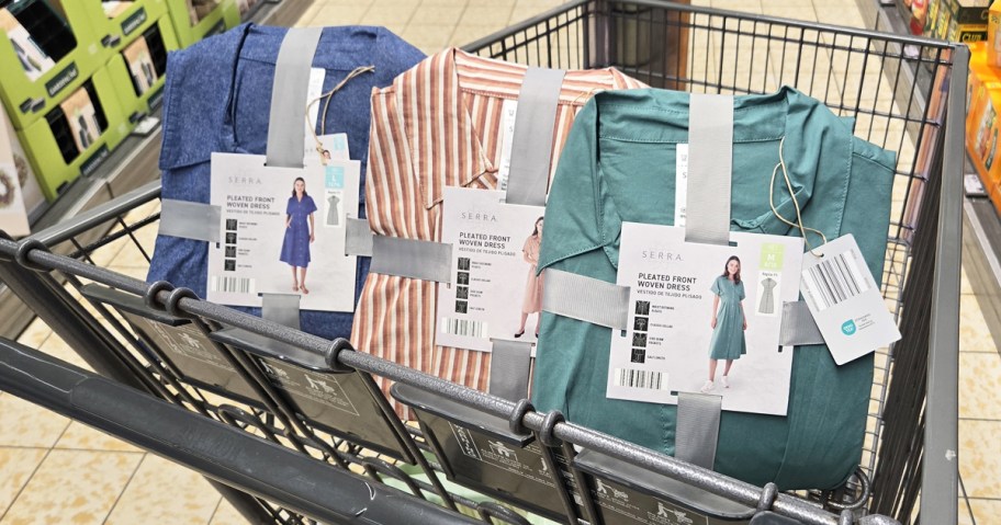 three dresses in a shopping cart