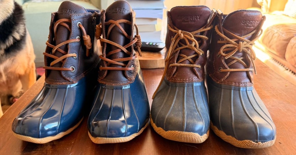 blue and brown sperry boots