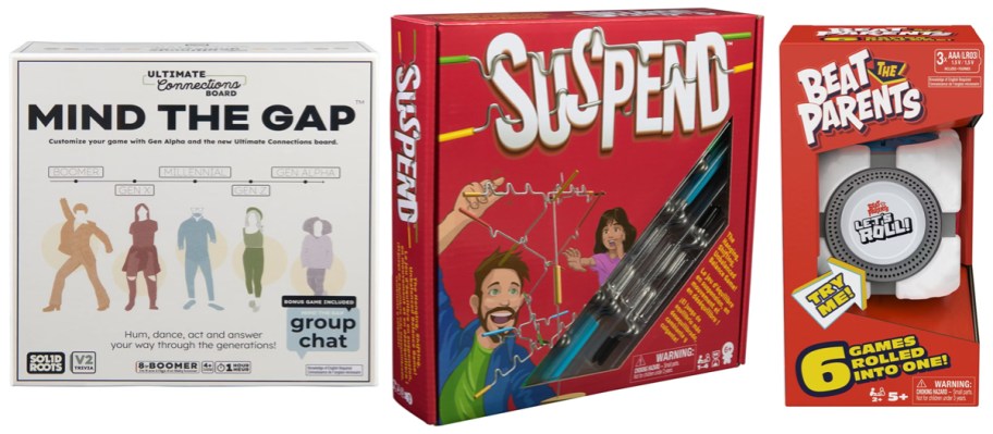 Spin Master Games Mind the Gap Connections Board Game, Spin Master Games Suspend Family Game Brainteaser, Spin Master Games Beat the Parents Let’s Roll